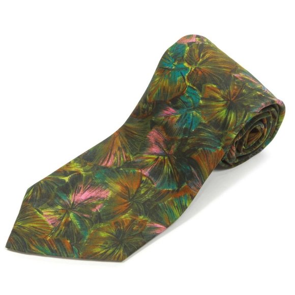 Vintage 1970s Splash Aloha Hawaiian Tiki Floral Men's Neck Tie Green Palm Trees - Picture 1 of 5